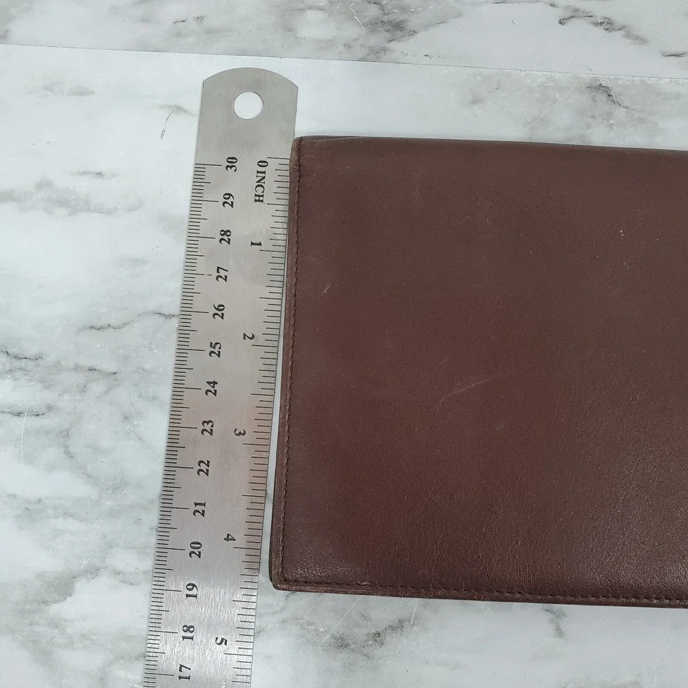 TUMI‎ Brown Leather Long Bifold Wallet Organizer Multiple Card Slots & ID Window